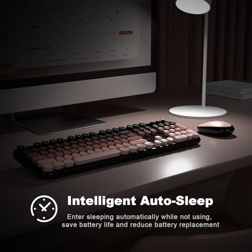 Image of Wireless Keyboard Mouse Combo - Lovely BlackBerry-Gradient Rainbow Full-Sized Typewriter Colorful Keyboards, Round Keycap Plug Play Retro Cute Keyboards for Windows, Laptop, PC, Desktop, Computer