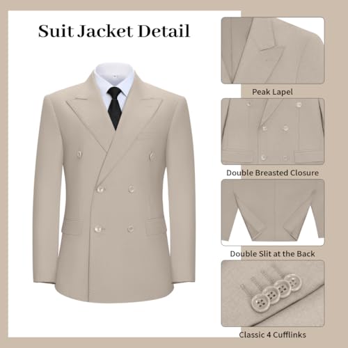 Double Breasted Suit Men Slim Fit 2 Pieces Suit Blazer Pants Formal 2 Button Tuxedo Jacket for Wedding Business Prom - Image 3