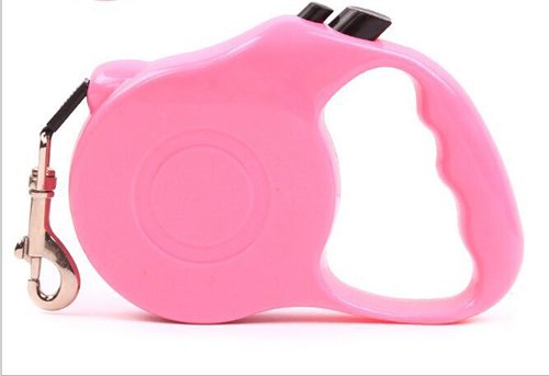 ペット用お散歩リード 5m リールリード 伸縮リードテープ 巻き取り式 小型犬 猫 小型動物 ボタン操作 散歩 トレーニング(ピンク)