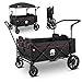 Produktbild elvent® WagonPro Premium Bollerwagen/Handwagen faltbar mit Dach I 4 Sitzplätze | groß I Sitzpolster, Hecktasche, Off-Road-Reifen, Feststellbremse, 5-Punkt-Gurt I für 4 Kinder (Schwarz)