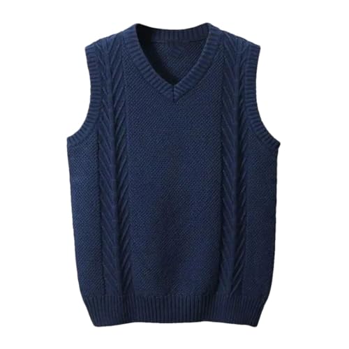 Men’S V-Neck Sweater Vest Solid Color Knitted Sleeveless Pullover Casual Loose Fit Waistcoat