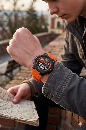 Image of V2A DIGITRON-VOLTRIX 2837 Digital Watch for Men | Bold Patterned Case Design | Dual Time Sports Watch with Countdown, Backlight & 50M Waterproof