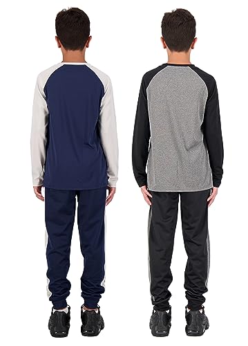 Hind Boys 4-Piece Active Long Sleeve Quick Dry T-Shirt and Athletic Jogger Sweatpant Set Kids Clothes for Sports and Running3