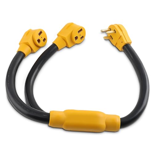 maXpeedingrods 50 Amp Y Splitter Adapter Cord 3 Prong NEMA 6-50P to 2 Outlet 6-50R Female Connectors 6 AWG 3 Feet 250 V Outdoor Extension Cord for EV RV