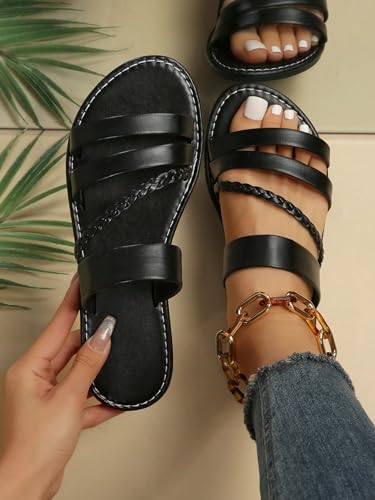 Verdusa Women's Braided Strappy Flat Sandals Summer Slides Open Toe Beach Shoes3