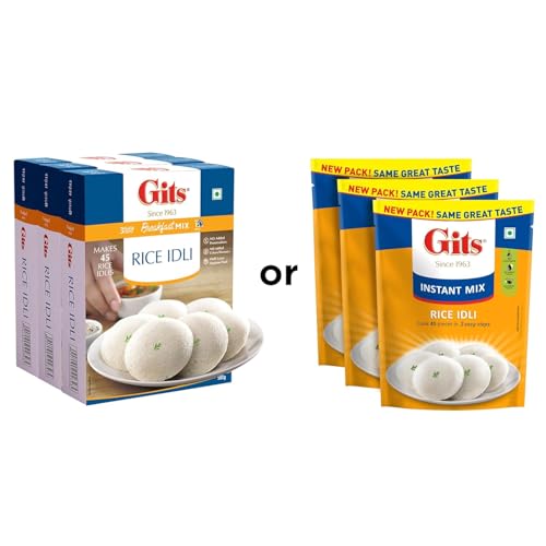 Image of Gits Instant Rice Idli Breakfast Mix, Makes 45 per Pack, Pure Veg, Authentic South Indian Breakfast Recipe, 1500g (Pack of 3 X 500g Each)