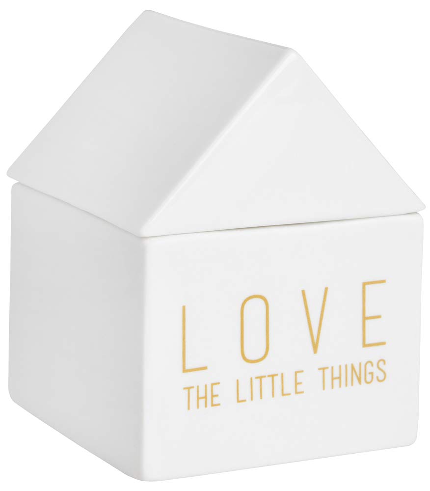 Räder Design Schatzkammer Häuschen 'Love The Little Things' mittel, Dekorativer Hocker, Keramik, Weiß/Gold, Glasiert, 7 cm x 7 cm x 9,5 cm
