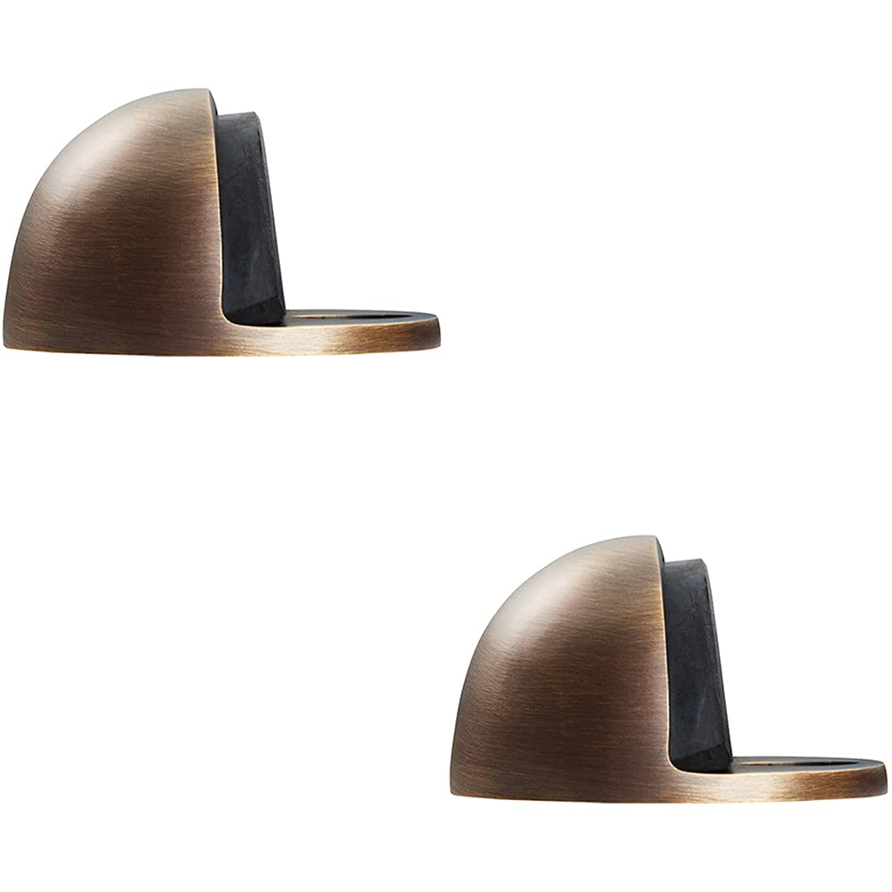 Loops Antique Brass 2 Pack | Floor-Mounted Oval Doorstop - 44 X 22Mm - Half Moon Stopper | Protective Door Buffer - Wall Protection Bumper - Internal Door Accessories