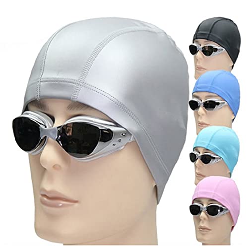 Gorro de baño Gorro de natación Impermeable for Adultos, Hombres y Mujeres, con Pelo Largo y elástico, Recubierto de PU, for Piscina(Silver)