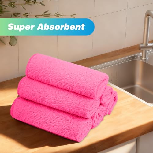 Image of HOMEXCEL Pink Microfiber Cleaning Cloth, 24 Pack Absorbent Cleaning Rags, Lint-Free, Streak-Free Cleaning Towels for Car Kitchen House, 12 inchX11 inch