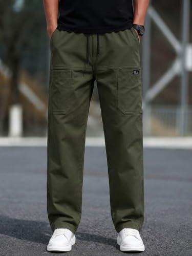 Image of Cargo for Men | Cotton Cargo Pant | Lower for man | Elastic Drawstring Waist Straight Fit Bottoms | Comfortable Breathable Cargos for Casual, Office Wear