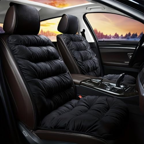 2pcs Soft Plush Car Seat Cover, Car Seat Cover Cushion Pad Car Seat Protector Universal Winter Auto Interior Accessories (Black)