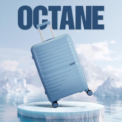 Image of Safari Octane Recessed TSA Lock, 8 Wheels, Hardside (Cabin & Check-in) Polyproplyene Trolley Spinner Luggage Set of 3, Black Color 60Cm, 70Cm & 80Cm, Small, Medium, Large (Blue)