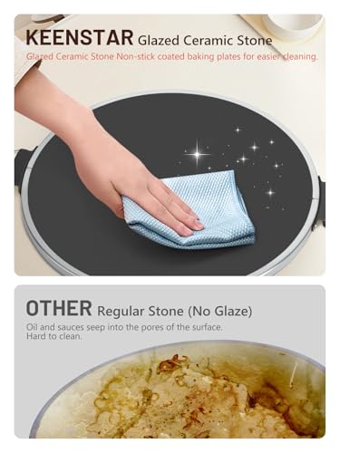 Image of KEENSTAR Pizza Oven Indoor 12-Inch, Countertop Glazed Ceramic Stone Pizza maker with Adjustable Timer, 1200W Heat up to 800F, Electric Pizza Cooker with Viewing Window Baked Pizzeria Style at Home