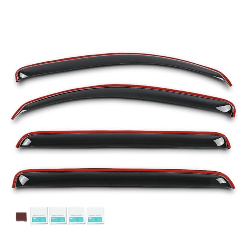 Image of PIT66 in-Channel Vent Window Visors 4 pcs | Fit Toyota Tundra Crewmax Cab 2007 2008 2009 2010 2011 2012 2013 2014 2015 2016 2017 2018 2019 2020 2021 in-Channel Rain