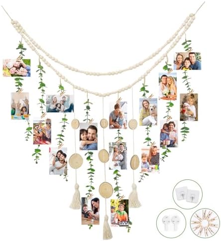 Boho Wooden Bead Garland Photo Display – Hanging Picture Holder With 30 Clips, Wall Decor For Bedroom, Living Room, Dorm - View #4
