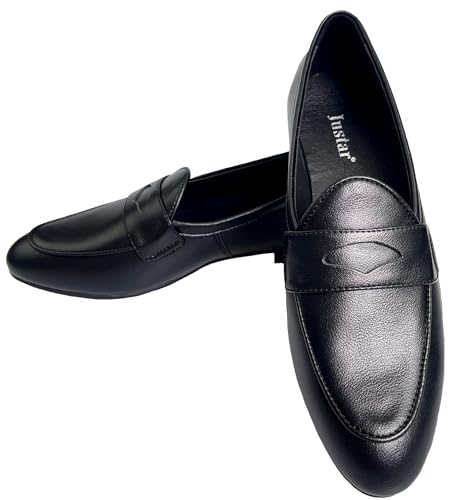 Image of Justar Women's Leather Penny Loafers Slip on Dress Flats Shoes for Women