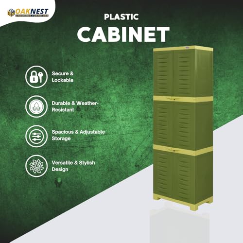 Image of Oaknest Supreme Fusion-03 Plastic Storage Cabinet | Compact & Multipurpose Storage Solution | Waterproof, Durable & Lightweight | Ideal for Home, Office & Garage | Green and Yellow