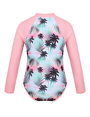 Kids Girls Long Sleeve One-Piece Flower Printed Front Zipper Swimsuit Rash Guard Tshirt with UPF 50+ Sun Protection2