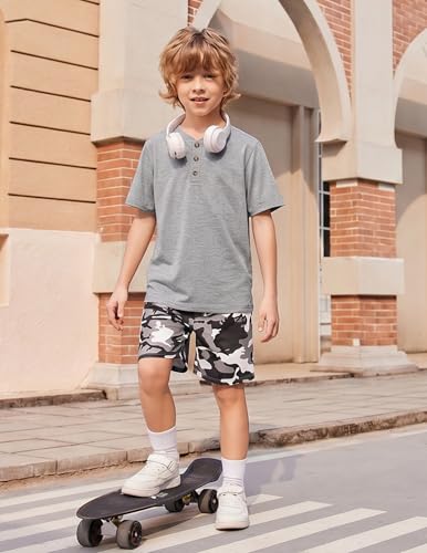 Image of Arshiner Boy's Textured Button Up Shirt and Shorts Set 2 Piece Summer Beach Outfit for 5~12 Years Kids