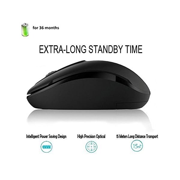 MiraCase Comfortable 2.4 GHz Long Range Silent Wireless Mouse | 1600 DPI | 30ft Working Distance | Battery Included | Black - Image 4