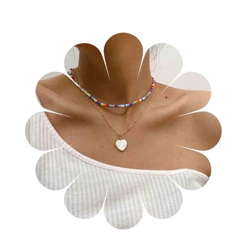 Aneneiceera Collier Ras Du Cou En Perles De Riz Colorées Collier Coeur Superposé Collier...