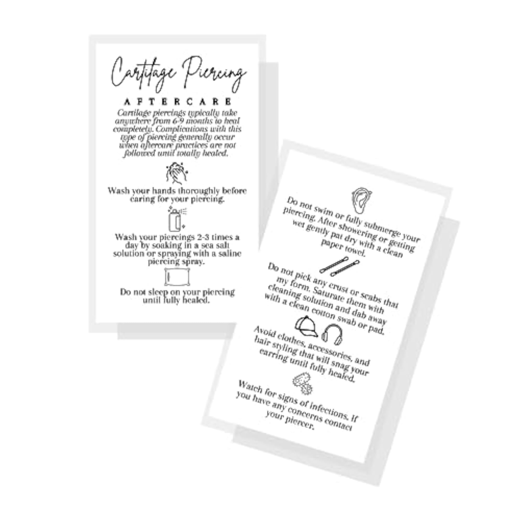 Cartilage Piercing Care Cards for Jewelry Maintenance