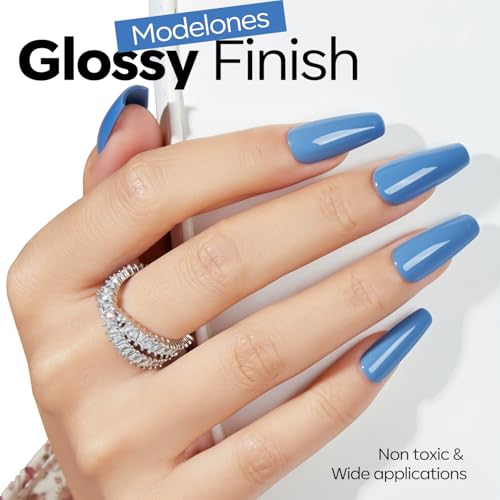 Image of modelones Azure Blue Gel Nail Polish Blue Gel Polish Soak off LED Pastel Solid Nail Gel Polish Nail Art Manicure 15 ML