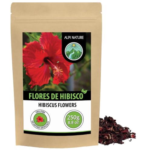 Alpi Nature Té de Hibisco Flor de Jamaica 250g, Flor de Hibisco Seca Entera con Pétalos, Té Suelto