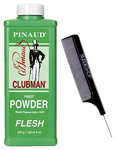 Pinaud Clubman Since 1810 FINEST POWDER Talc (w/Sleek Comb) Micro Fine, Control Dry, Itchy Skin, Zinc Oxide (FINEST, FLESH - 9 ounce size)