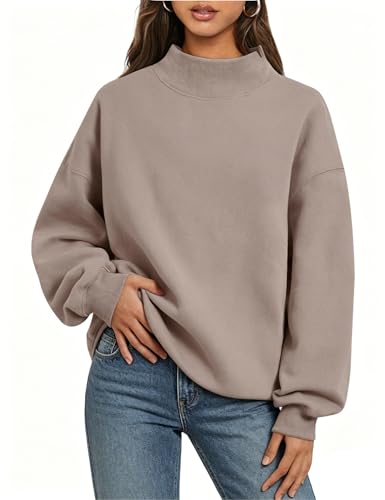 PRETTODAY Womens Oversized Sweatshirts Color Block Turtleneck Fleece Pullover Tops Long Sleeve Loose Fall Fashion Outfits
