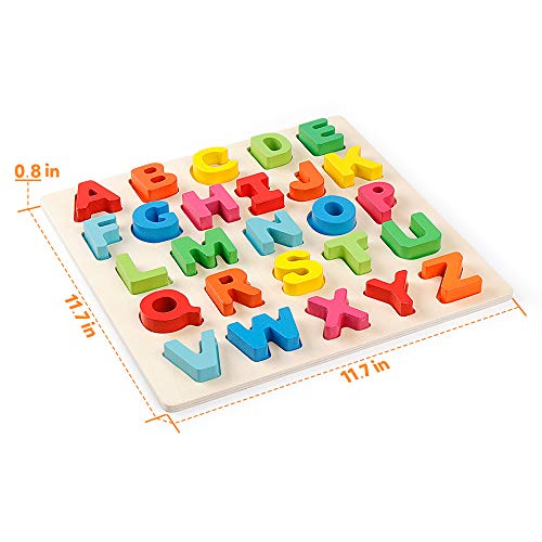 Coogam Wooden Alphabet Puzzle – Letters Peg Board Sorting ABC Blocks Matching Game Montessori Jigsaw Early Learning Educational Toy Gift for 1 2 3 Year Old Toddler Baby Kids