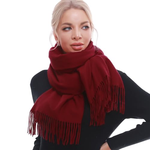 SWAT PANY Scarf for Woman Winter Warm Scarves Pashmina Shawls and Wraps Oversized Scarf Wine Red