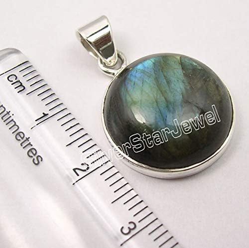 Natural Labradorite Necklace Pendant 1.1" 925 Sterling Silver Jewelery Gift