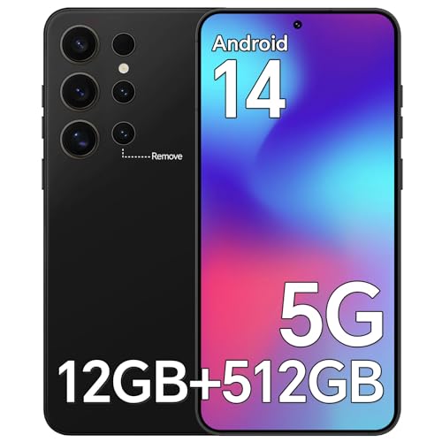 Unlocked Phones, A24 Ultra 5G Cell Phone, 12GB RAM+512GB Storage, Android 14 Smartphone, 6.8'' HD Display, 108MP+48MP Camera, 5000mAh Long-Lasting Battery, Face ID/Dual SIM/WiFi/Bluetooth