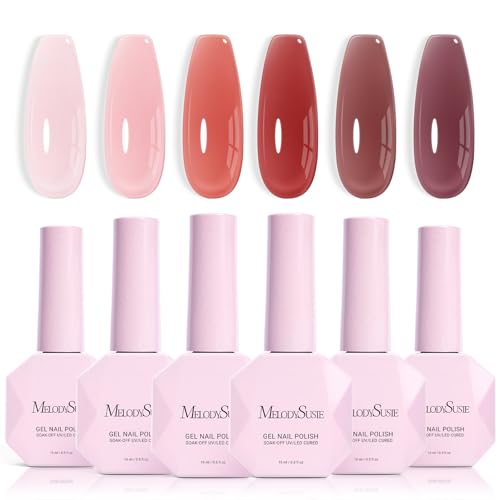 Image of MelodySusie Jelly Gel Nail Polish Set,6PCS Milky or Jelly Texture,Soft Blush Mist Colors Soak Off UV LED Light Cure or Salon Manicure and Nail Art DIY at Home 15ML