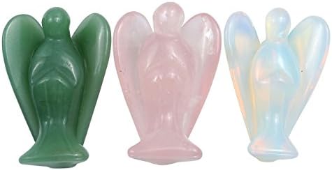 Sunligoo 3 Pcs Carved Natural Gemstone Peace Angel Pocket Guardian Angel Reiki Healing Crystal Statue 1.5 Inches - Rose Quartz + Green Aventurine + Synthetic Opalite