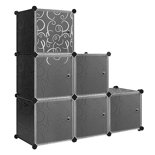 WOLTU Armario Modular de 6 Cubos, Organizador de Almacenamiento de Paneles de Plástico con Puertas...