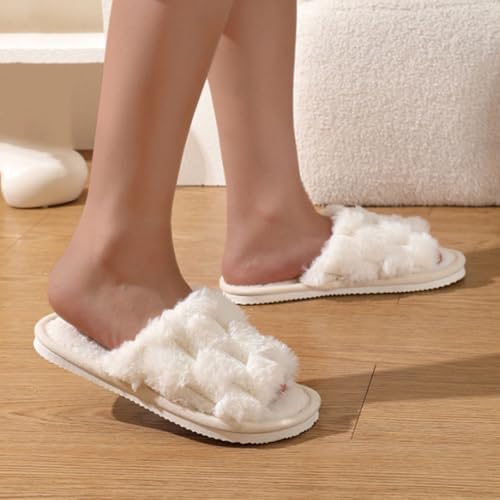 Fuzzy Open Toe Slippers for Women, Cozy Fleece Lined House Shoes with Thick Non-Slip Sole,Winter Home Fuzzy Slipper4