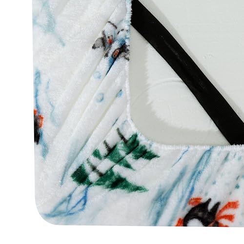 Elegant Comfort Luxuriously Soft 4-Piece Holiday Velvet Plush Flannel Sheet Set - Premium Quality - Cozy Warm, Christmas Fuzzy Velvet Flannel Fleece Deep Pocket Sheet Set - Full, Skiing Penguins