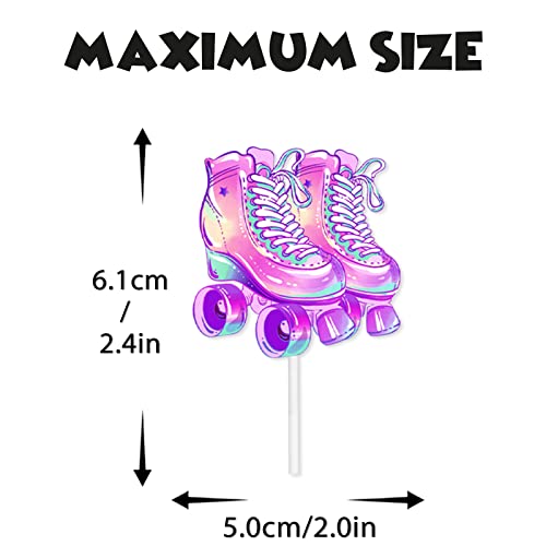 18Pcs Roller Skates Dessert Cupcake Topper 80S 90S Retro Hip Hop Roller Skating Theme Children Boy Girl Happy Birthday Party Decorations Decor Supplies Purple Glitter #TOP3