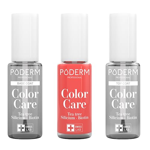 Vernis Rose Corail PODERM base coat et top coat soin complet ongles jaunes et abîmés