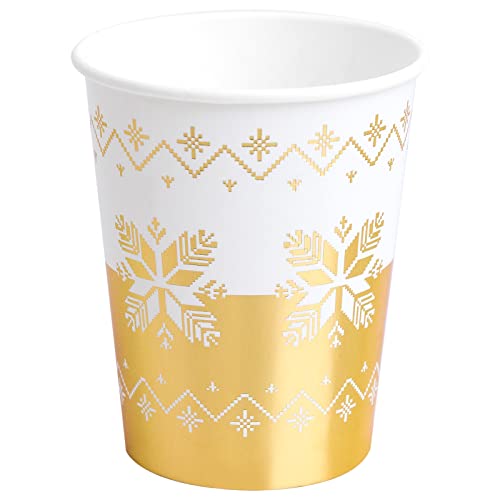 Horeca Collection 6 Unidades - copos descartáveis cartão 270 CC com tema natalício com bordado dourado. Copo de cartão biodegradáveis de Natal, 100% recicláveis, celebrações e eventos.