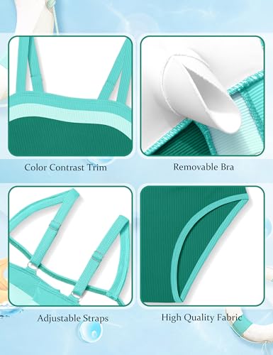 Image of Shallmu Girls Swimsuit Color Block Adjustable Straps One Piece Summer Bathing Suit for Girls 9-16 Years