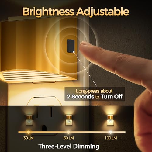 DORESshop LED Night Light[2 Pack], Golden Night Lights Plug into Wall, 3 Level Brightness Adjustable Plug in Night Light, Dusk to Dawn Sensor, Nightlights for Adults, Bedroom, Bathroom, Hallway, 3000K — view 2