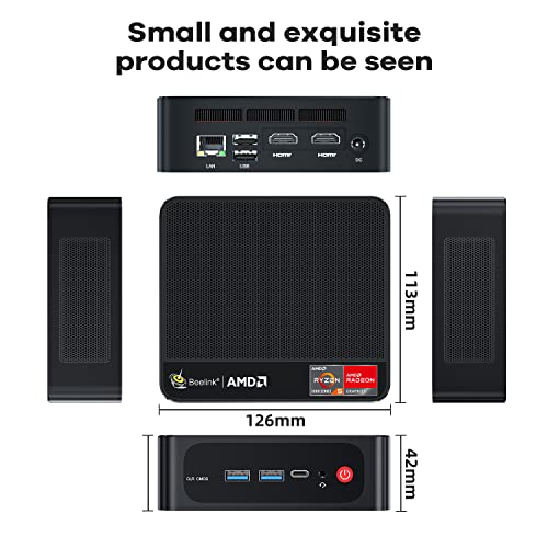 Image of Beelink SER5 Mini PC, AMD Ryzen 5 5560U Processor, up to 4.0 GHz(6C /12T), Mini Computer with 16G DDR4 RAM /500GB M.2 NVME 2280 SSD, 4K FPS /WiFi 6E /BT5.2 /Support Auto Power On, Windows 11 Pro, Black