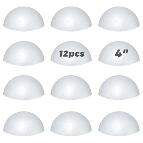 12PC 4 Inch Styrofoam Half Balls Solid White Half Round Foam Balls for Crafts Smooth DIY Craft Foam Hemispheres for Model Building Holiday and Party Decorations (Half styrofoam-4in-12pc)