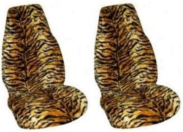 Tiger Print grade 1 Pair of Front Furry Seat Covers for Cars with Head Rests