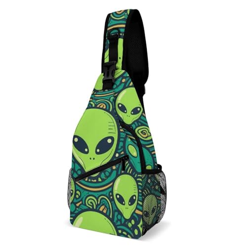 Sling Shoulder Backpack for Women Men Anti-Theft Multipurpose Satchel Bookbags Travel Rucksack Daypack Camera Case, Aliens Faces Alien 90S Style Art Crossbody Daypacks