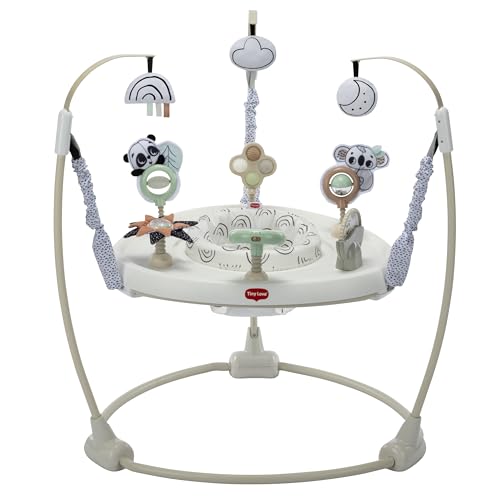 Tiny Love 4-in-1 Jump & Play Stationary Activity Center Baby Jumper with Lights & Music Developmental Toys 360 Swivel Seat Baby Activity Entertainer for 6 Months+ Black and White